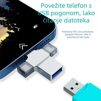 OTG USB-C 3-u-1 adapter za Android telefone, podržava vanjski USB pogon i čitač kartica
