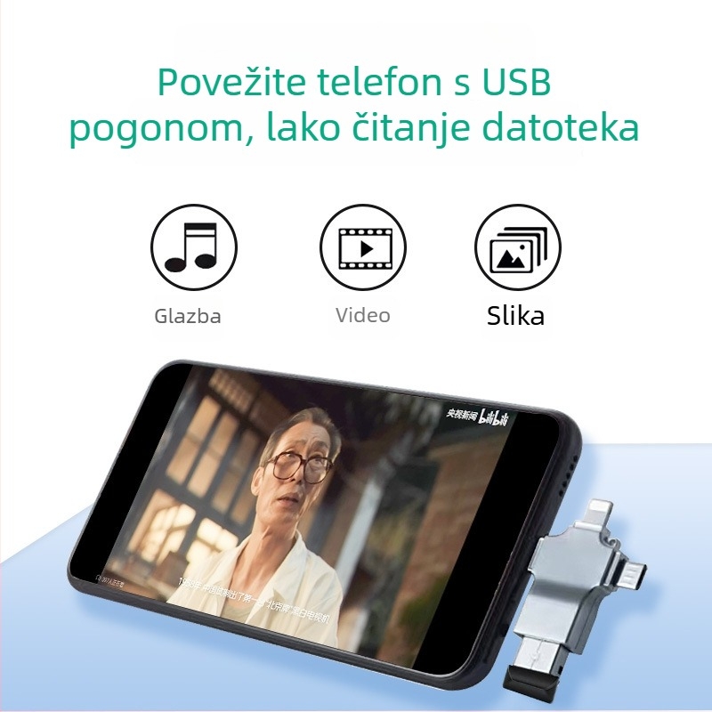 OTG USB-C 3-u-1 adapter za Android telefone, podržava vanjski USB pogon i čitač kartica