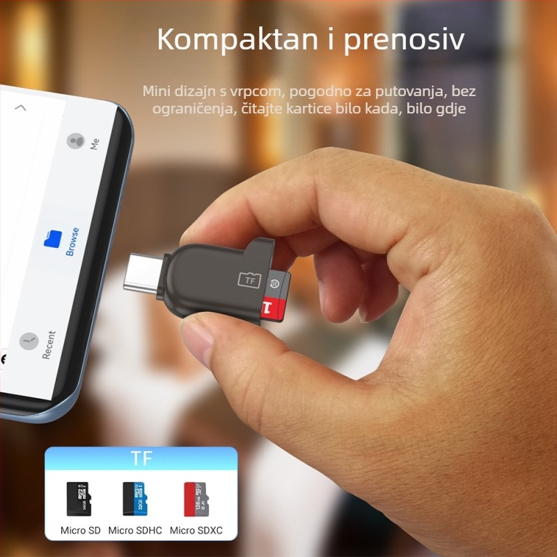 HD698 TF čitač kartica Type-C za Android — Mini, USB 2.0/3.0, Kućište od cinkove legure