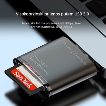 USB 3.0 čitač kartica visoke brzine, kućište od cinkovog legura, SD/TF podrška, 2-u-1