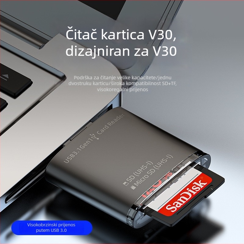 USB 3.0 čitač kartica visoke brzine, kućište od cinkovog legura, SD/TF podrška, 2-u-1