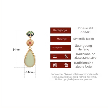 Naušnice s drevnom zlatnom ugradnjom, imitacija Hetian jade, oblako-oblikovana smola, retro stil, srebrni čepić (Materijal: Bakar; Brand: Amunie; Stil: Kina Vjetar; Obrada: Elektroplatiranje; Kategorija: Naušnice)