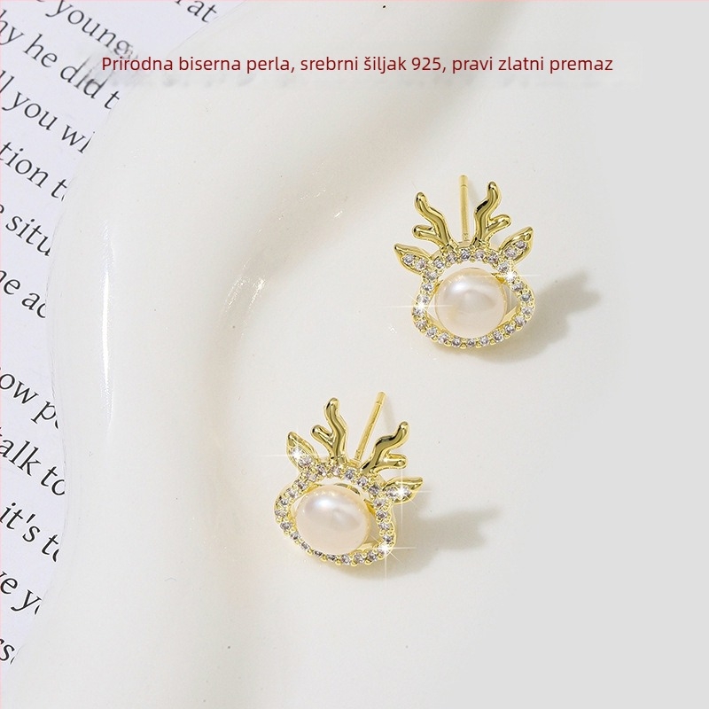 Naušnice od prirodnih bisera, 5–6 mm, 925 srebrni šiljci, motiv zmaja, jednostavne elegantne ženske naušnice