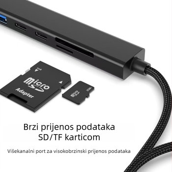 Type-C dvostruko glave docking stanica za laptop, aluminijski hub 11-u-1 s podrškom SDHC