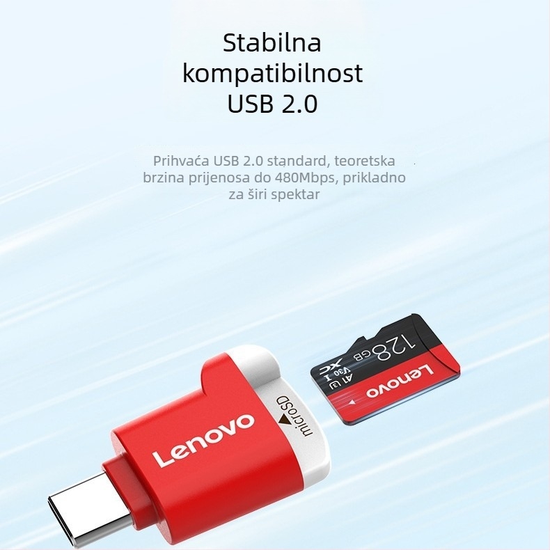 Lenovo USB-C čitač kartica – Podrška TF karticama, vanjski, 15 g, USB-C sučelje, modeli C102/C103