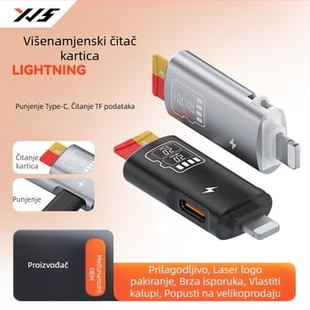 Salamoer xjs-227 Lightning na TF karticu čitač, 2-u-1 adapter s Type-C napajanjem