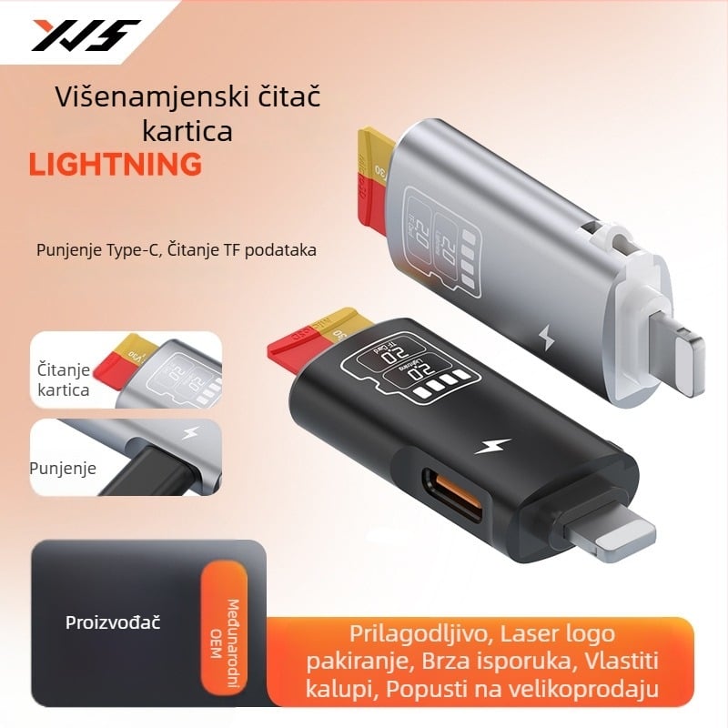Salamoer xjs-227 Lightning na TF karticu čitač, 2-u-1 adapter s Type-C napajanjem