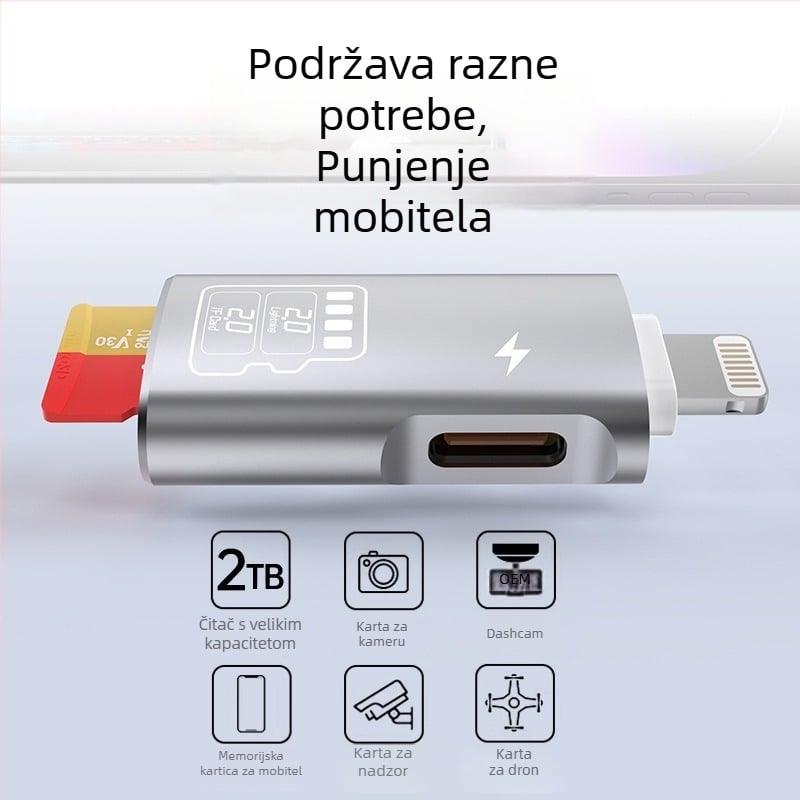 Salamoer xjs-227 Lightning na TF karticu čitač, 2-u-1 adapter s Type-C napajanjem