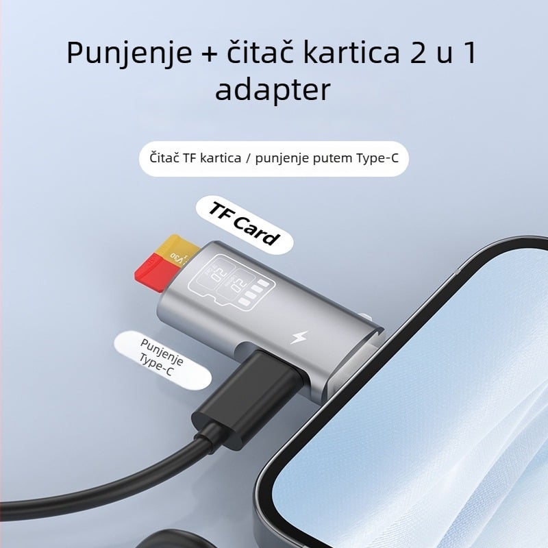 Salamoer xjs-227 Lightning na TF karticu čitač, 2-u-1 adapter s Type-C napajanjem