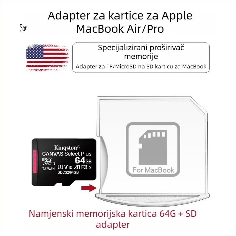 Držač SD/TF kartica za Mac, USB 2.0, vanjska instalacija, kompatibilan s macOS