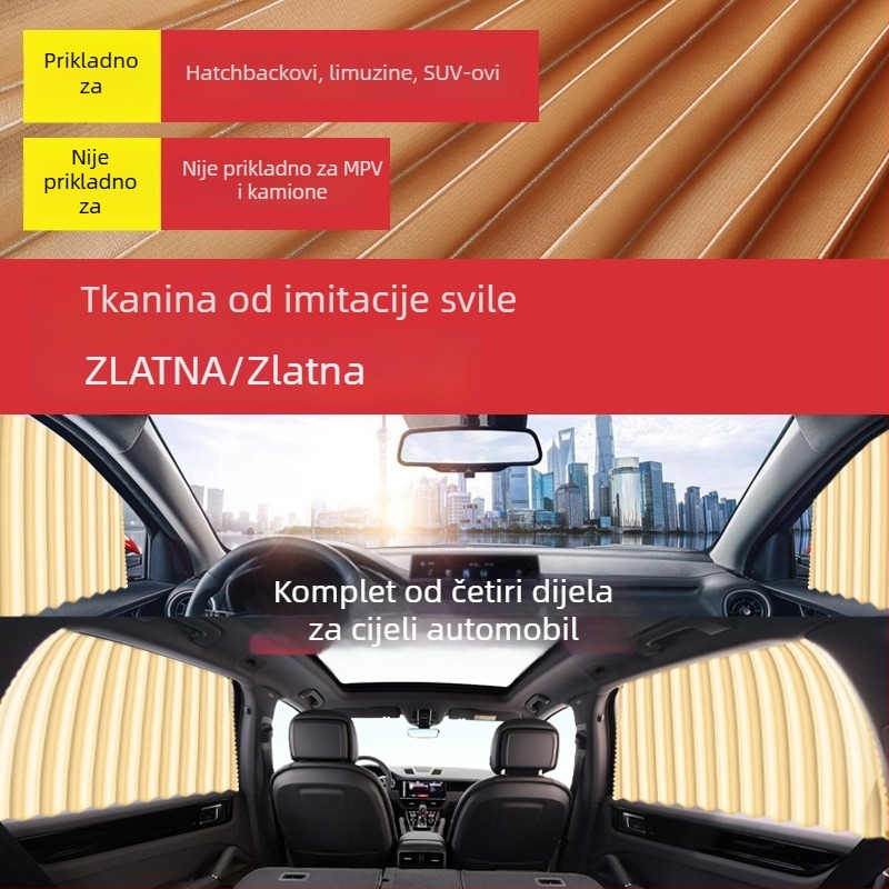 Unutarnja zavjesa za prozor automobila s tračnim montažom – zaštita od sunca i toplinska izolacija, privatnost, za sedan i SUV