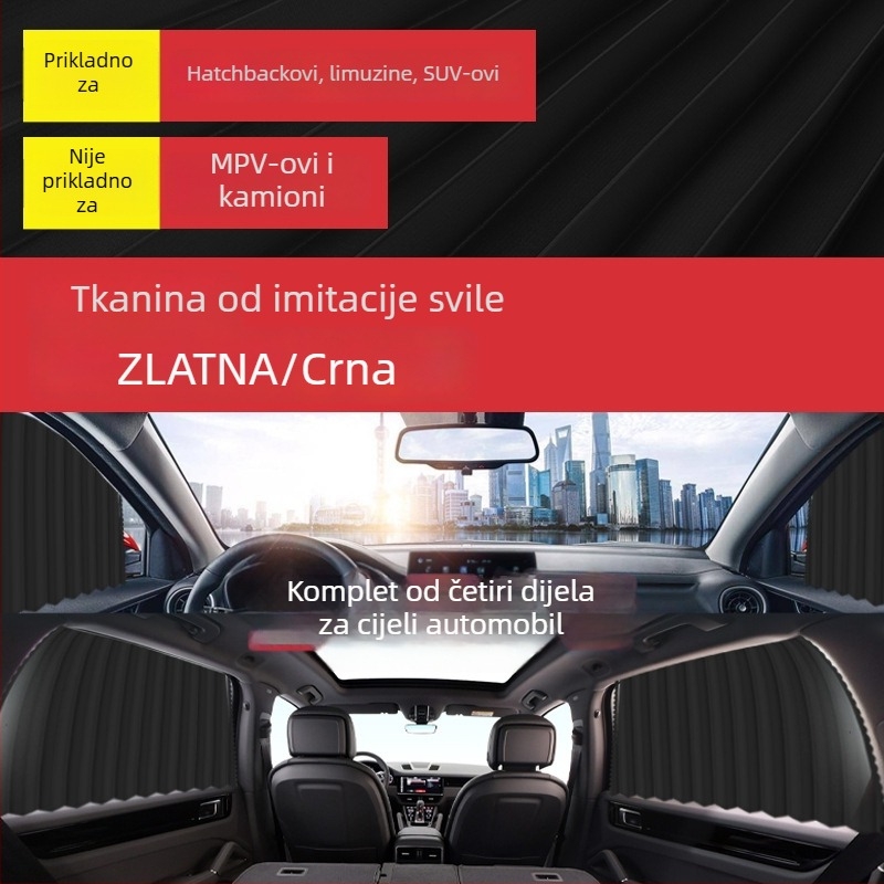 Unutarnja zavjesa za prozor automobila s tračnim montažom – zaštita od sunca i toplinska izolacija, privatnost, za sedan i SUV