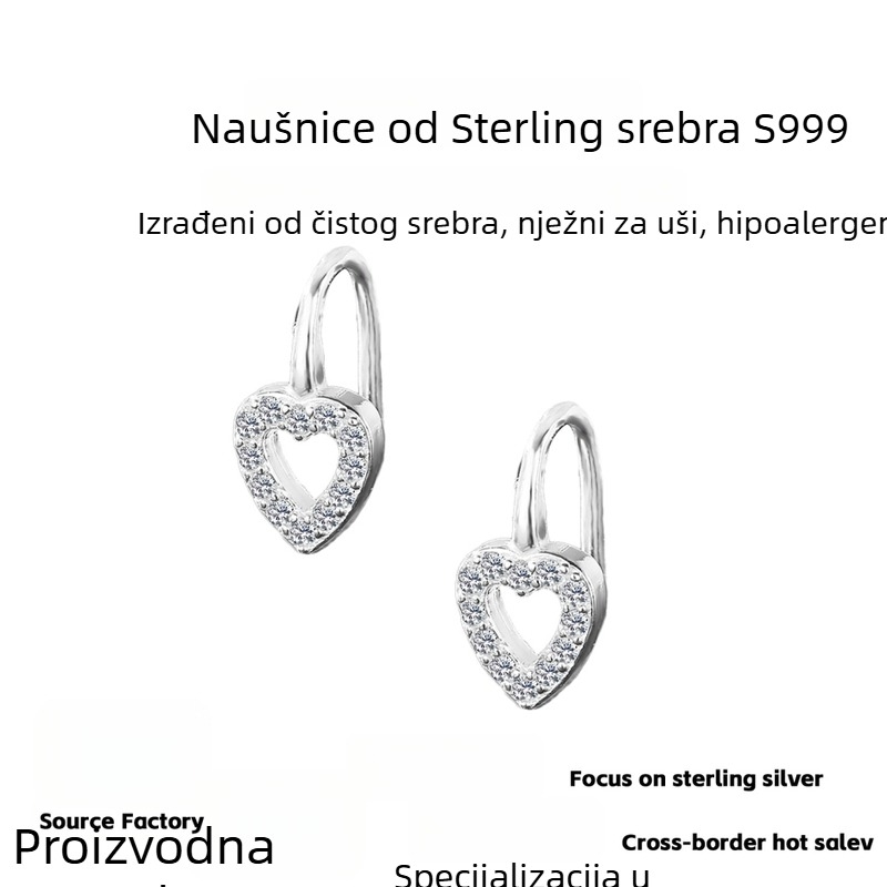 Srcolne kukice za žene od S999 čistog srebra – jednostavan stil