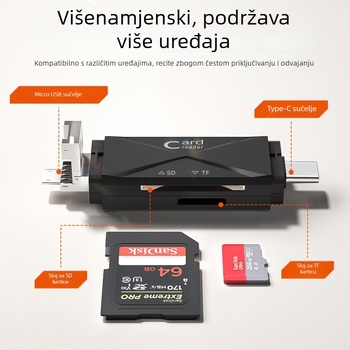 OTG čitač kartica SD/TF, USB 2.0 i USB-C, prijenosno, ABS plast