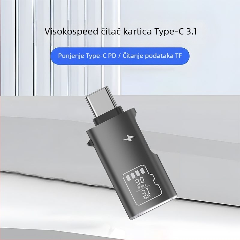 TF čitač kartica 2-u-1 USB 3.1 Type-C vanjski adapter za mobitele i računalo – metalno kućište