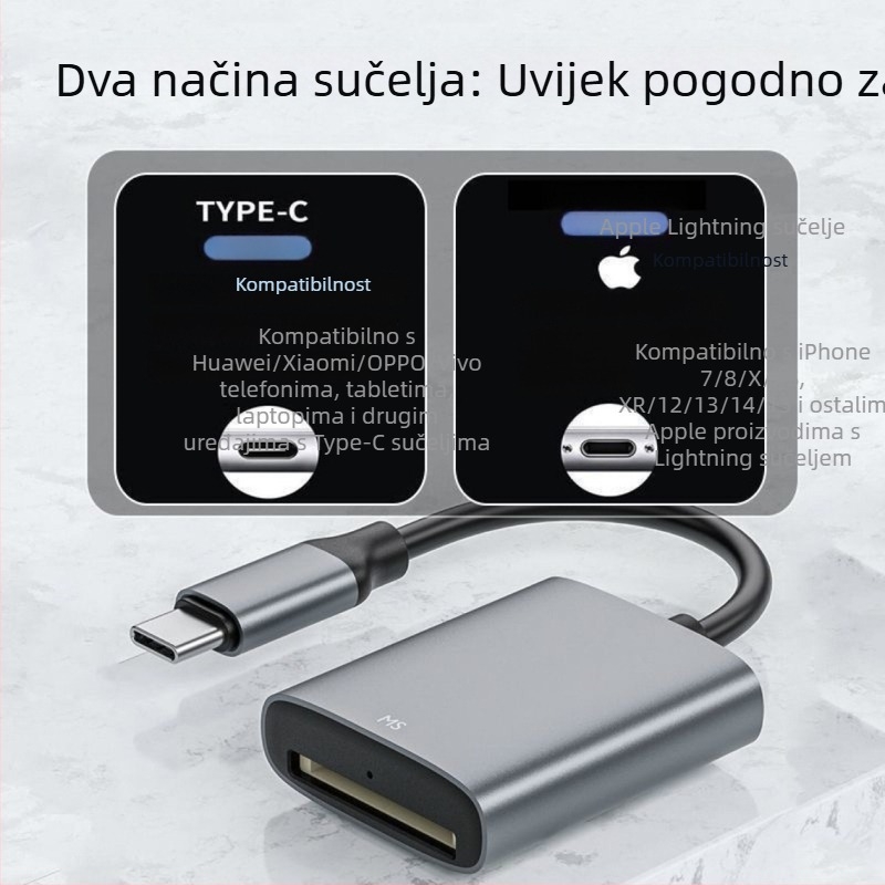 XD čitač kartica za Olympus – USB 2.0 vanjski, XD kartice podržane, iOS kompatibilan, aluminijska legura