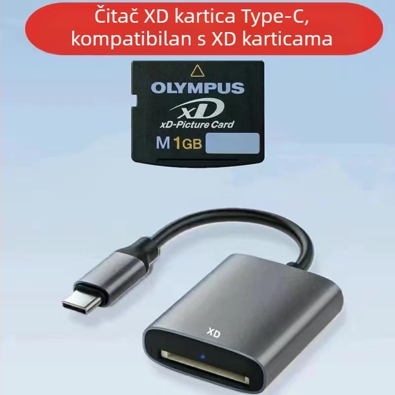 XD čitač kartica za Olympus – USB 2.0 vanjski, XD kartice podržane, iOS kompatibilan, aluminijska legura