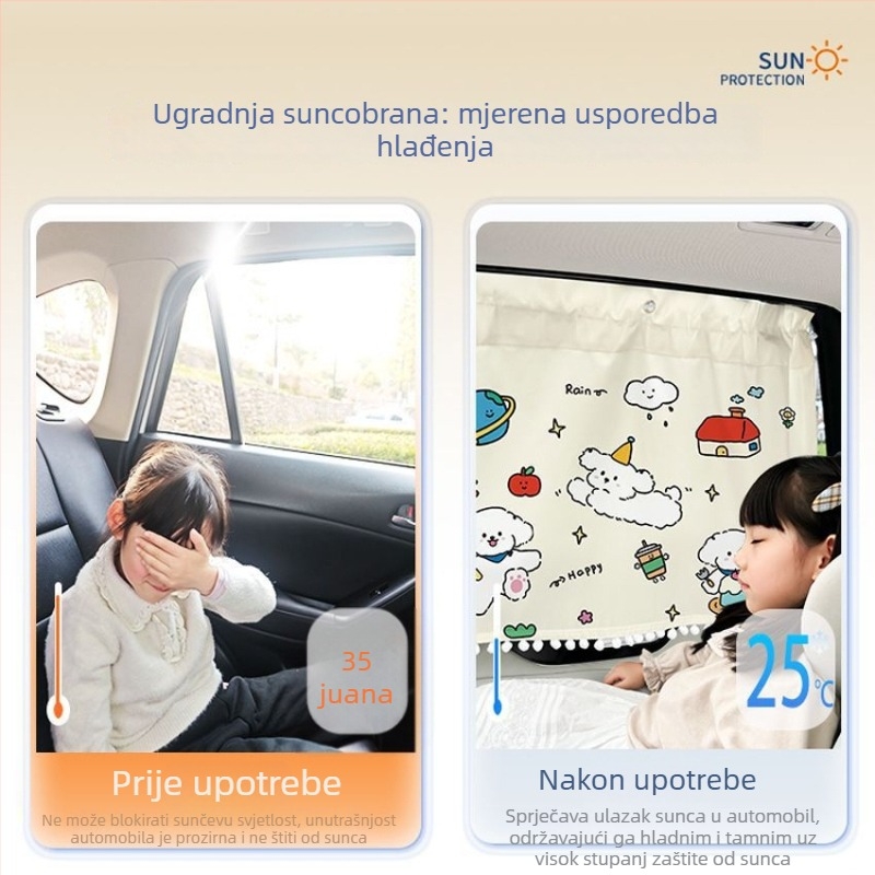 Auto prozor zasjenjenje za djecu, zaštita od sunca i toplinska izolacija, pričvršćivanje usisnim čašicama (Materijal: PMMA; Instalacija: usisne čašice; Kompatibilni modeli: posvećeno pokrivanje vozila; Marka: Drugo)