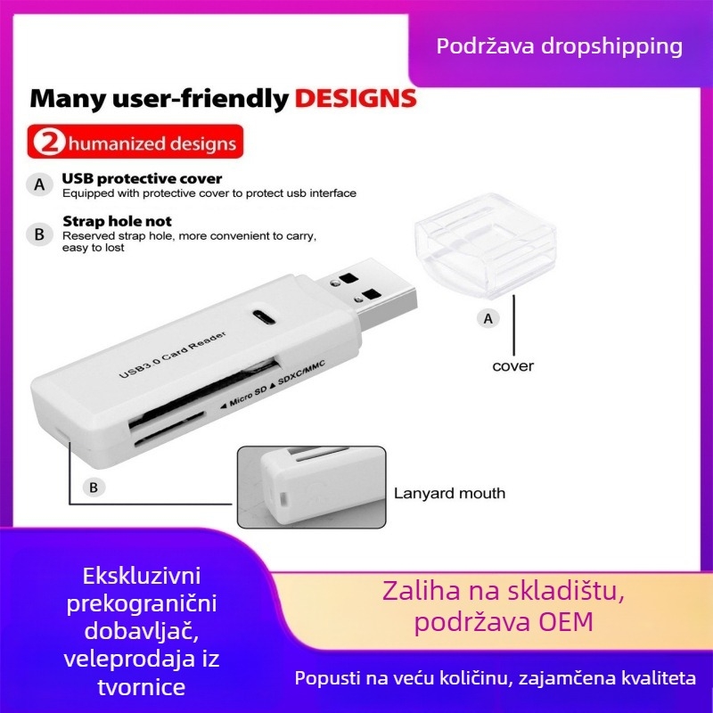 USB 3.0 čitač kartica SD i TF (microSD), vanjski, 2-u-1 prijenos podataka