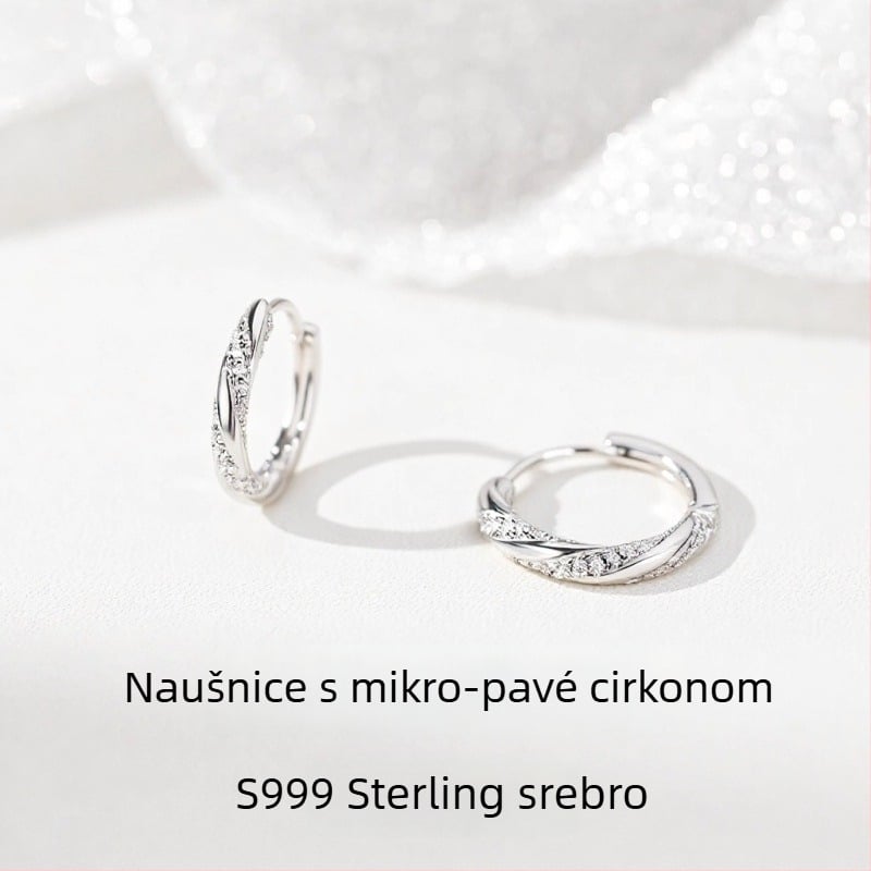 Naušnice od S999 srebra s mikro pavé cirkonima, za žene, spiralan uzorak, geometrijski dizajn