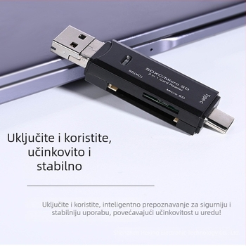 HX-518 3-u-1 čitač kartica za mobitele, računala i kamere – SD/TF/MicroSD, USB 2.0, USB-C Android kompatibilan, ABS