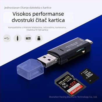 HX-518 3-u-1 čitač kartica za mobitele, računala i kamere – SD/TF/MicroSD, USB 2.0, USB-C Android kompatibilan, ABS