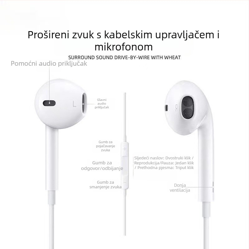 In-ear žičane slušalice, 1,2 m kabel, kompatibilne s iOS, plug-and-play