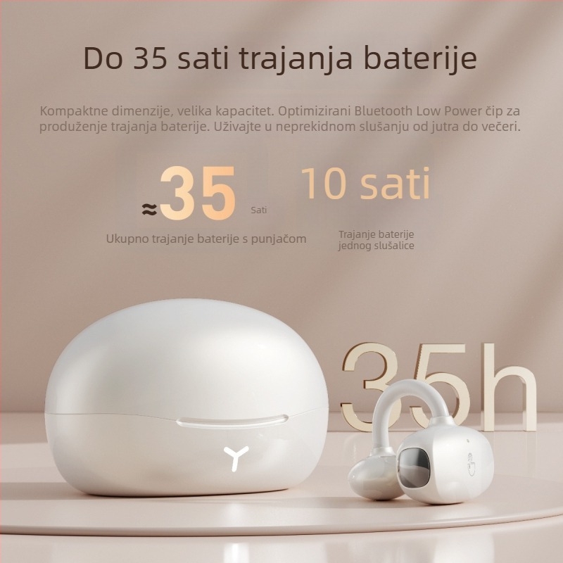 Bluetooth ušni klip slušalica s dvostrukim dotikom, AI prijevod, Realtek čip, IPX7 vodootpornost, preko 8 sati trajanja baterije, stereo bežično