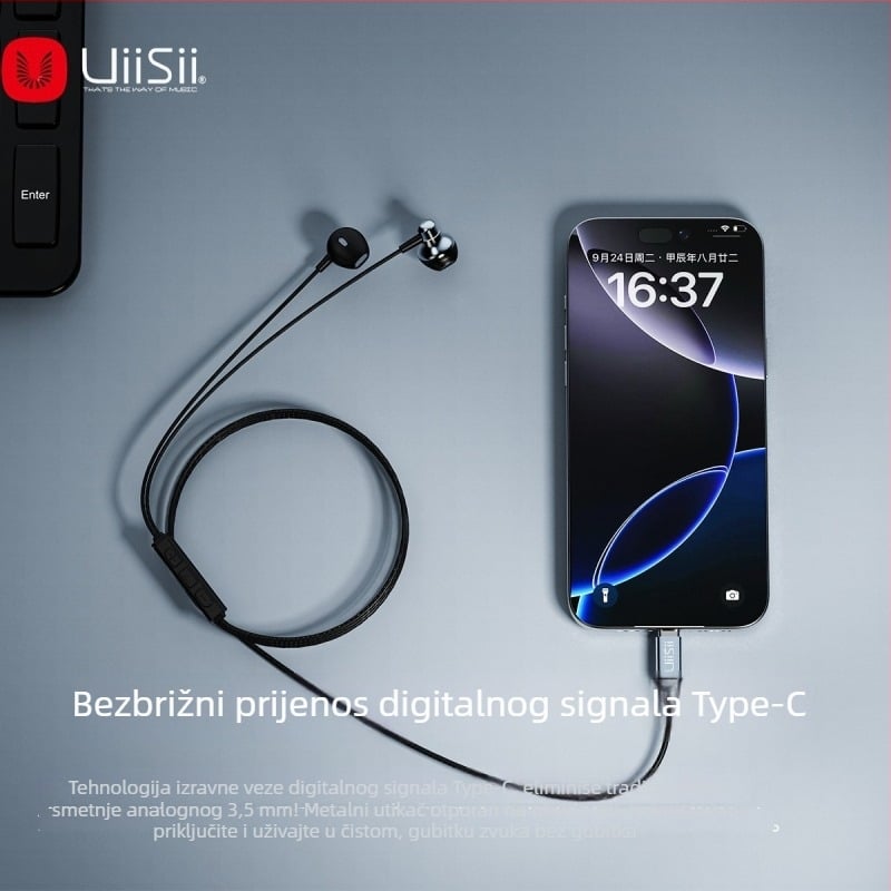 Type-C žične slušalice, snažan bas, metalni mikrofon, osjetljivost 102 dB, duljina kabla 120 cm