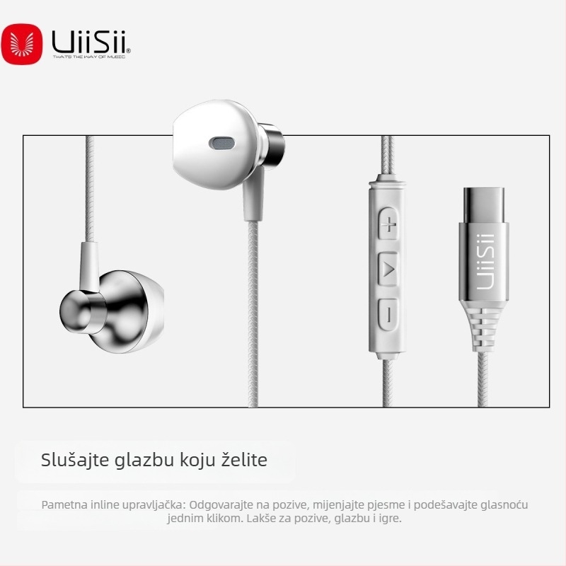 Type-C žične slušalice, snažan bas, metalni mikrofon, osjetljivost 102 dB, duljina kabla 120 cm