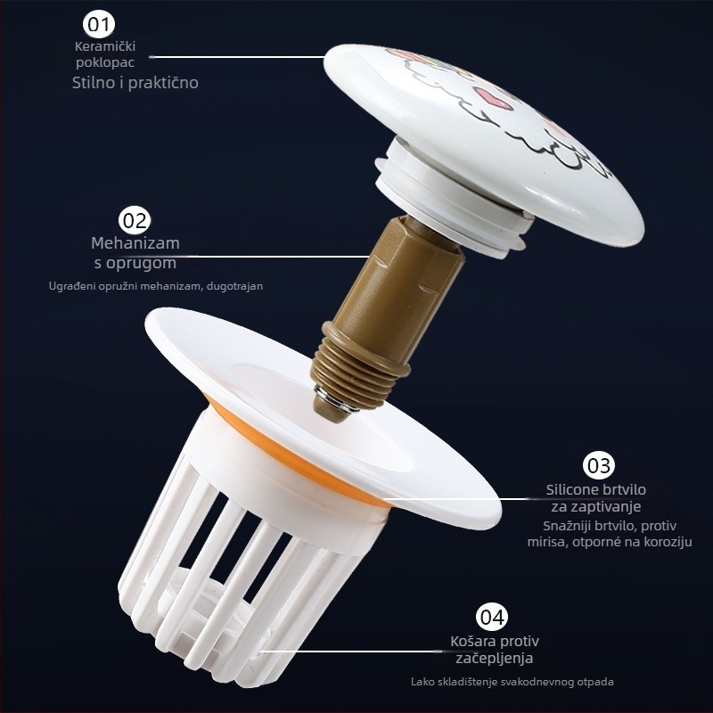 Karikatura dizajn odvodnjavanja za umivaonik, vučni tip, ABS+keramika, oblik P-oblika, model MPTTXKT001, brend Mi xiaomu