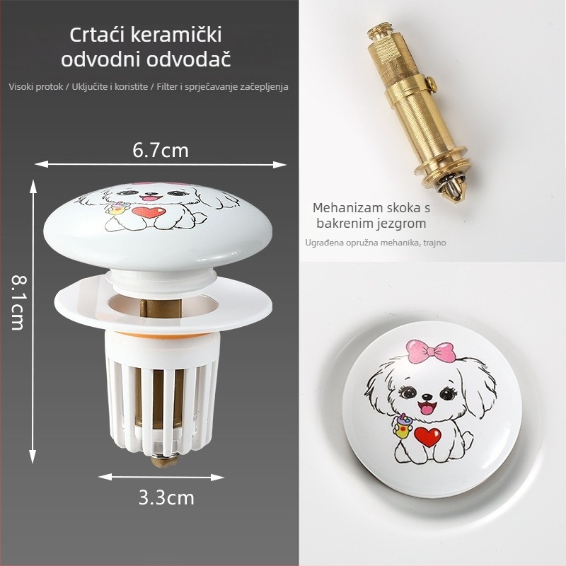 Karikatura dizajn odvodnjavanja za umivaonik, vučni tip, ABS+keramika, oblik P-oblika, model MPTTXKT001, brend Mi xiaomu