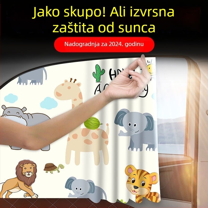 Magnetska automobil sunčana zavjesa za bočni prozor — karikatura stil, univerzalno, visiće, debeli neproziran poliesterski materijal