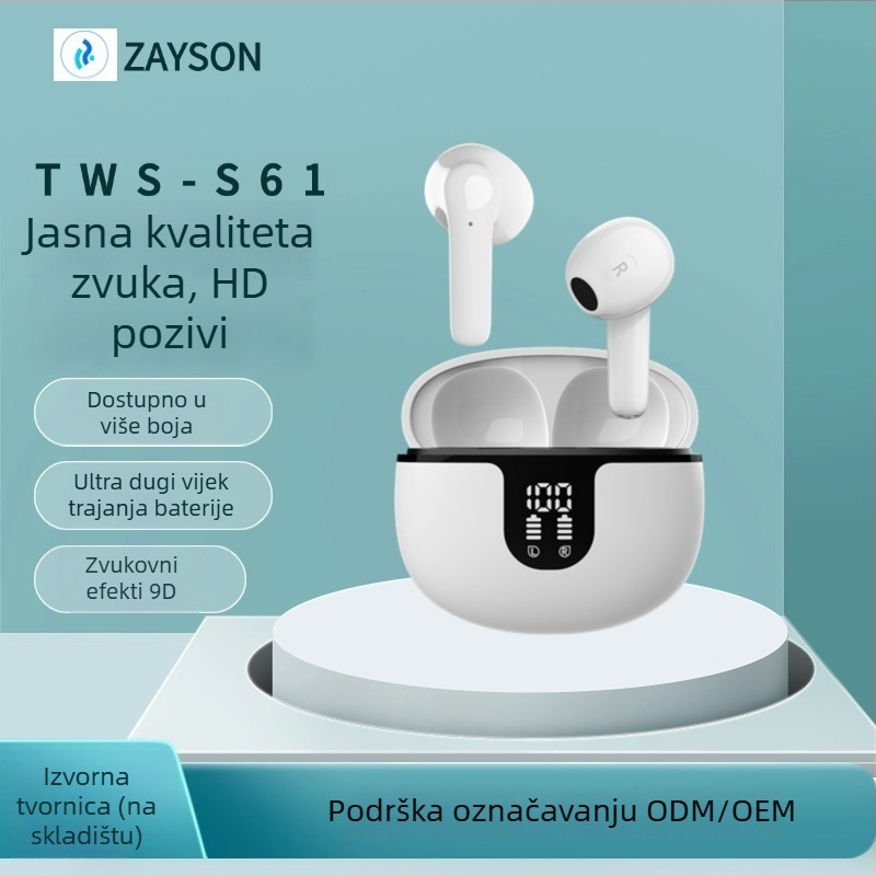 Zayson TWS Slušalice Bluetooth 5.3, HD digitalni zaslon, redukcija šuma, IPX5 vodootpornost, 4–8 sati rada