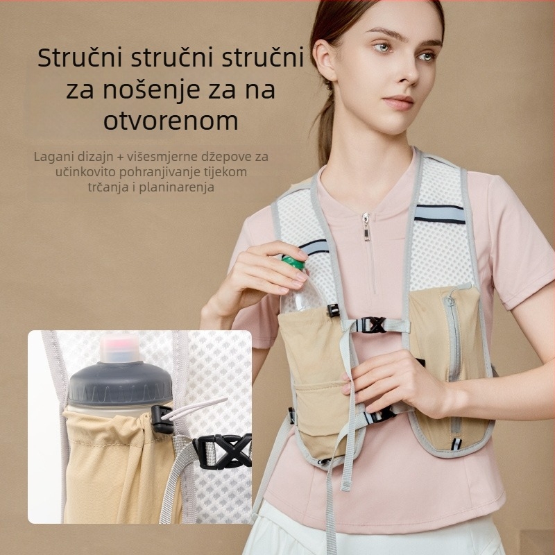Planinarska vest torba s džepom za telefon i držačem za bocu, prozračan najlon, ultralak, reflektirajuća sigurnost noću, ergonomski zakrivljeni stražnji panel