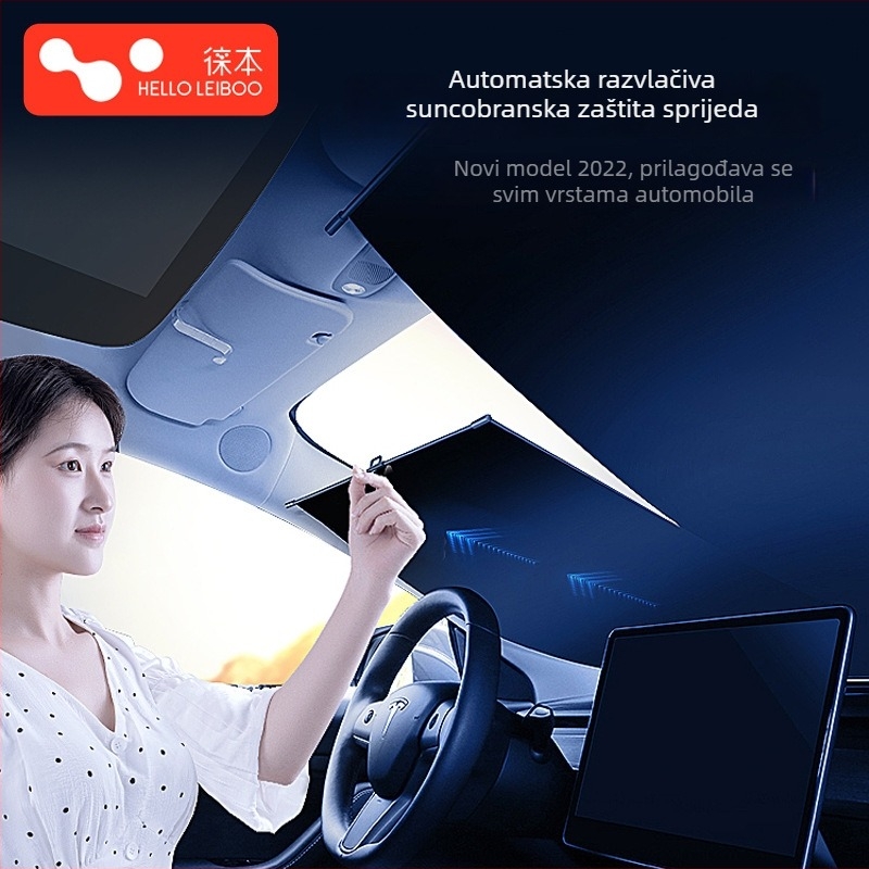 Opći automobilni sjenilica – automatska rastezljiva zavjesa za unutrašnjost, za prednje vjetrobransko staklo, debeli neprozirni Oxford materijal, tip ovjesa, marka Helloleioo/leiben