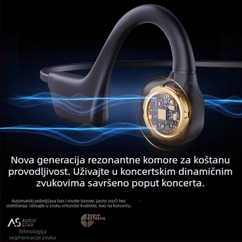 Bežične Bluetooth slušalice s koštanom vodljivošću, IPX6 vodootporne, Bluetooth 5.4, autonomija 4–8 sati, podrška glazbi i pozivima