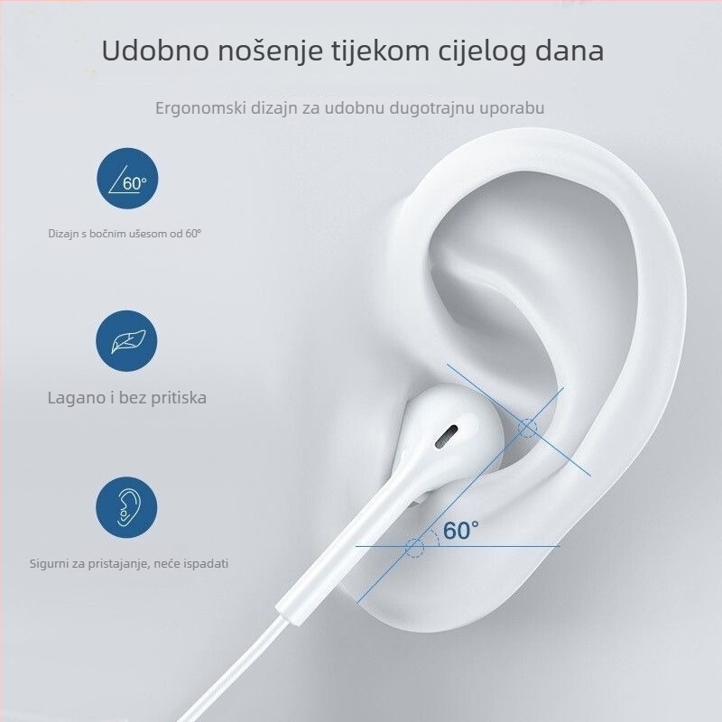 In-ear žične Type-C slušalice, Android-kompatibilne, dinamički pogon s pokretnom zavojnicom, univerzalna kompatibilnost