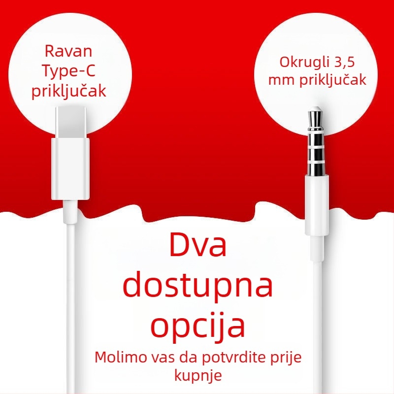 In-ear žične Type-C slušalice, Android-kompatibilne, dinamički pogon s pokretnom zavojnicom, univerzalna kompatibilnost