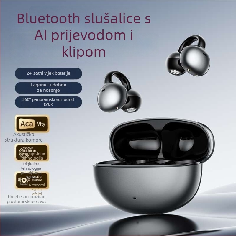 Z72 Bluetooth slušalice s AI prijevodom u realnom vremenu, clip-on dizajn, udobno nošenje, dug vijek trajanja baterije.