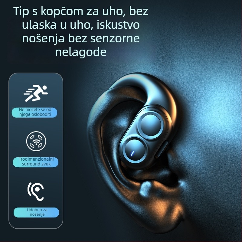 Bluetooth slušalica za jedno uho, s visećim dizajnom, mono, Bluetooth 5.3, domet 10 m, trajanje baterije 4–8 sati, vodootporna