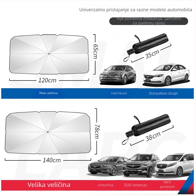 Automobilska sjenila za prednje staklo, automatsko teleskopno, titan-srebrne boje, zaštita od sunca i topline