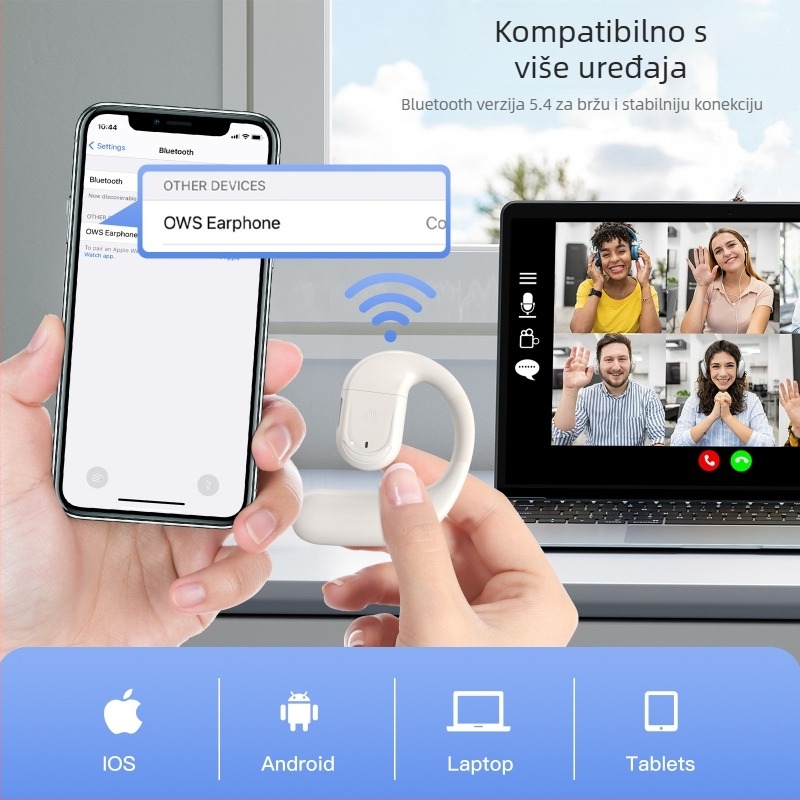 IPTOM Bluetooth slušalice s otvorenim uhom, 180° rotacija, stereo, Bluetooth 5.4, trajanje baterije više od 8 sati