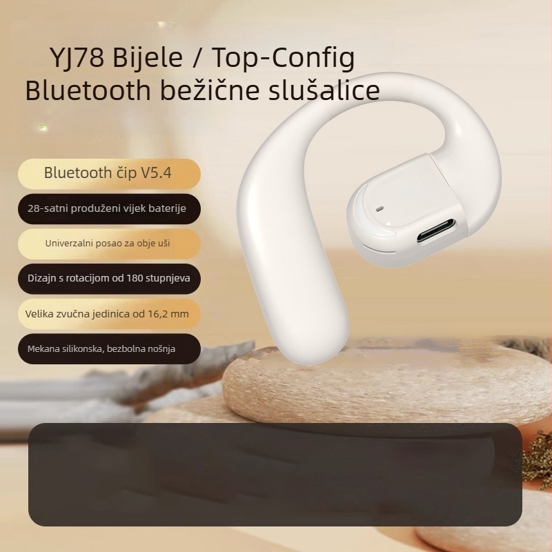 IPTOM Bluetooth slušalice s otvorenim uhom, 180° rotacija, stereo, Bluetooth 5.4, trajanje baterije više od 8 sati