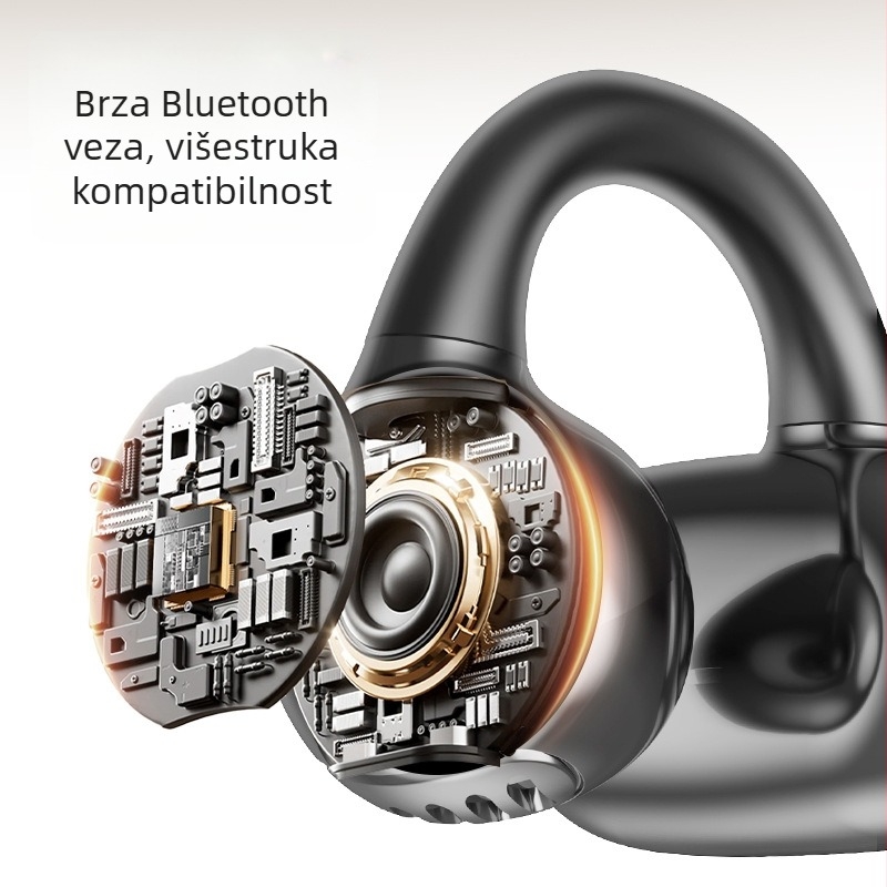 Klip-on slušalice s kostnom kondukcijom Bluetooth 5.0, aktivno poništavanje šuma, trajanje baterije 4–8 sati