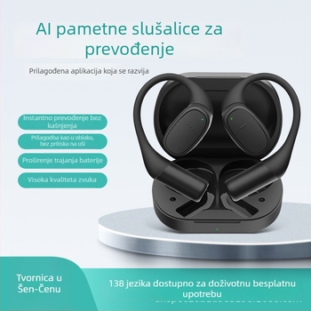 AI slušalice za prijevod za konferencije — prijevod u stvarnom vremenu, višejezični prijevod, Bluetooth 5.3, nošenje na uho uz kukicu, dodirno upravljanje, model V1