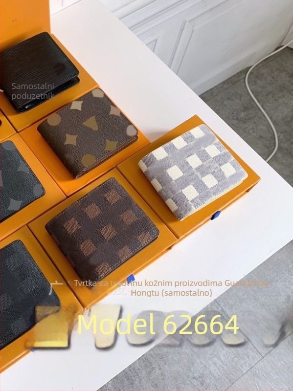 Unisex novčanik od prave kože s kariranim uzorkom, 1 preklop, ultra lagan, za svakodnevnu upotrebu