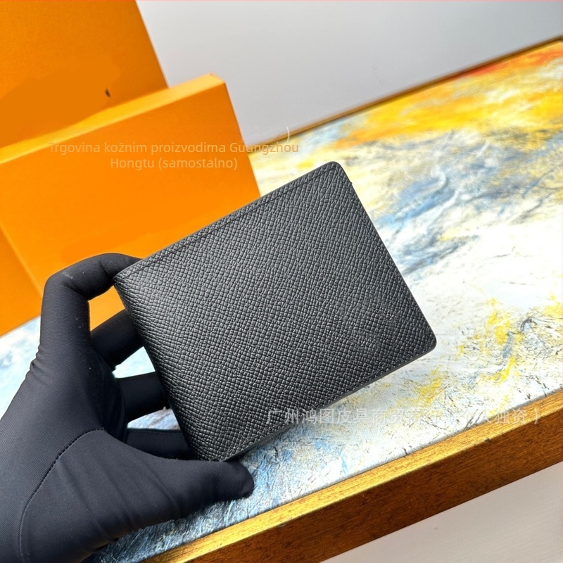 Unisex novčanik od prave kože s kariranim uzorkom, 1 preklop, ultra lagan, za svakodnevnu upotrebu