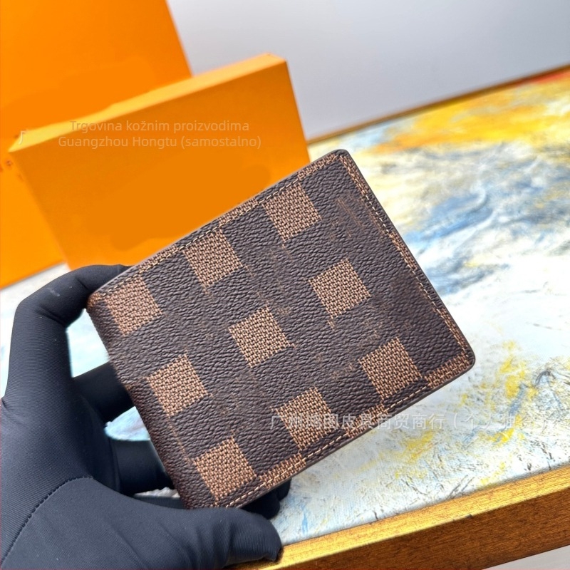 Unisex novčanik od prave kože s kariranim uzorkom, 1 preklop, ultra lagan, za svakodnevnu upotrebu