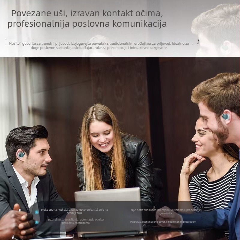 Pametne slušalice za prijevod s AI asistentom, bilateralni stereo, Bluetooth 5.4, domet 15 m, trajanje baterije >8 sati